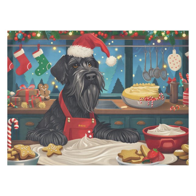 Giant Schnauzer Holiday Baking: Festive Christmas Tablecloth (Front (Horizontal))