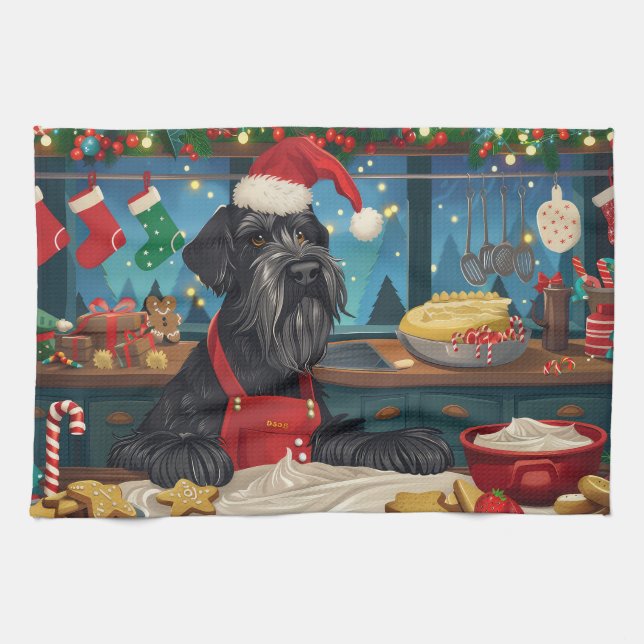 Giant Schnauzer Holiday Baking: Festive Christmas Tea Towel (Horizontal)