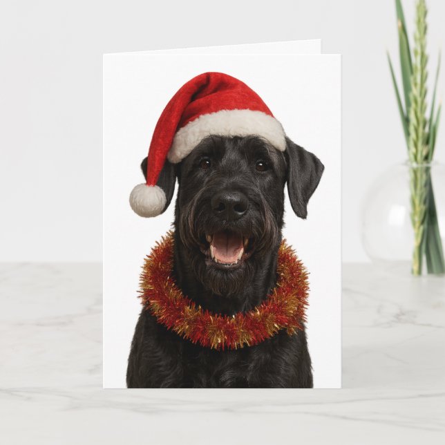 Giant Schnauzer in a Santa hat Christmas card (Front)