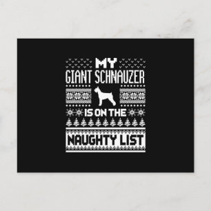 giant schnauzer on naughty list dog ugly christmas announcement postcard