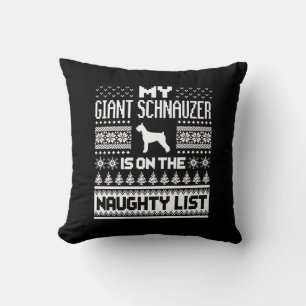 giant schnauzer on naughty list dog ugly christmas cushion