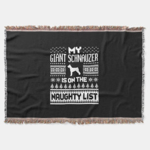 giant schnauzer on naughty list dog ugly christmas throw blanket