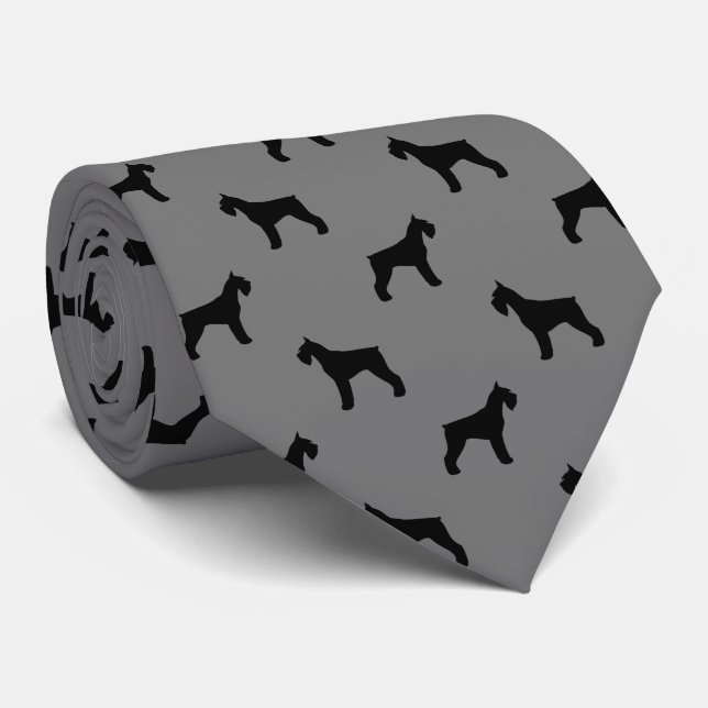 Giant Schnauzer Silhouettes Pattern Grey and Black Tie (Rolled)