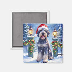 Giant Schnauzer Snowy Iron Fence Santa Christmas Magnet