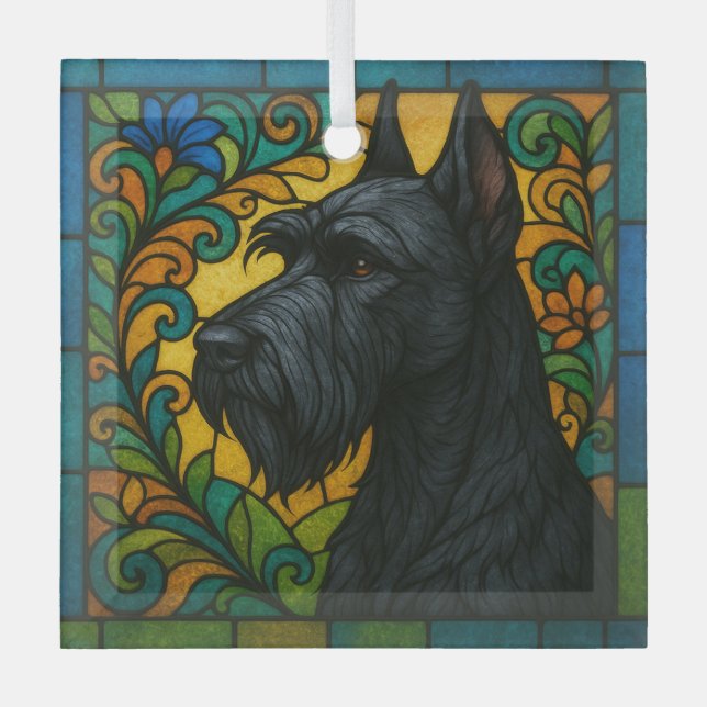 Giant Schnauzer "Stained Glass"  Glass Tree Decoration (Front)