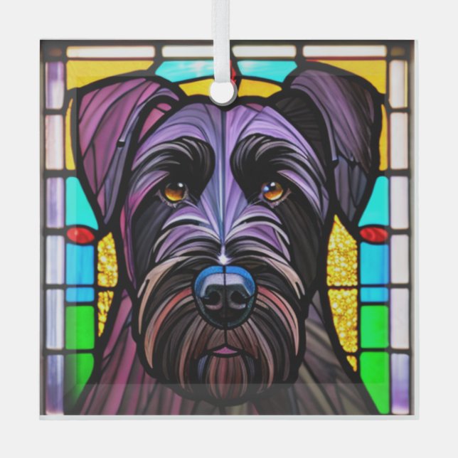 Giant Schnauzer "Stained Glass"  Glass Tree Decoration (Front)
