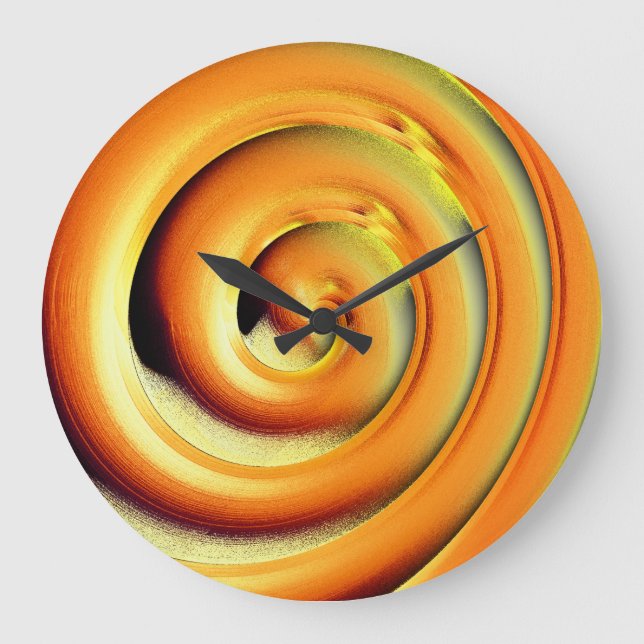 Giant shiny orange spiral over black large clock (Front)