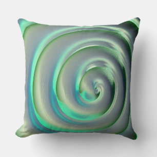 Giant silver and aquamarine spiral over green cushion