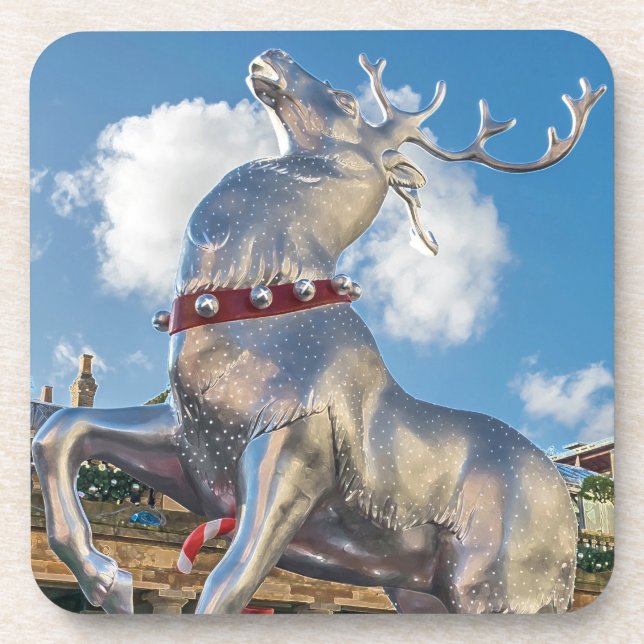 Giant silver reindeer figurine view coasters (Front)