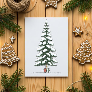 Giant Snowy Tree Cute Christmas Holiday Card Art