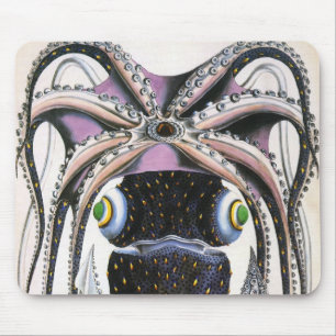 Giant Squid or Octopus, Vintage Marine Life Animal Mouse Mat