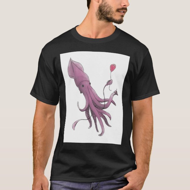 Giant Squid with Cake and Balloon T-Shirt (Front)