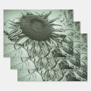 Giant Sunflower Light Green Vintage Antique Art Wrapping Paper Sheet