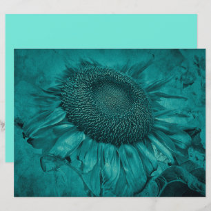 Giant Sunflower Teal Blue Vintage Antique