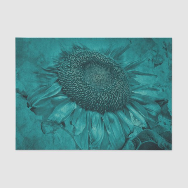 Giant Sunflower Teal Blue Vintage Antique Tissue Paper (Front)