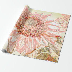 Giant Sunflower Vintage Pastel Pink Art Decoupage Wrapping Paper