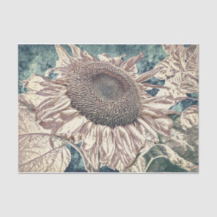 Giant Sunflower Vintage Teal Sepia Art Decoupage Tissue Paper