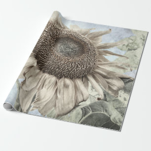 Giant Sunflower Yellow Pastel Chic Vintage Antique Wrapping Paper