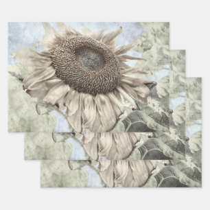 Giant Sunflower Yellow Pastel Chic Vintage Antique Wrapping Paper Sheet