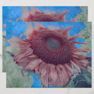 Giant Sunflowers Country Pink Blue Decoupage Art