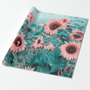 Giant Sunflowers Pink Teal Floral Art Decoupage Wrapping Paper