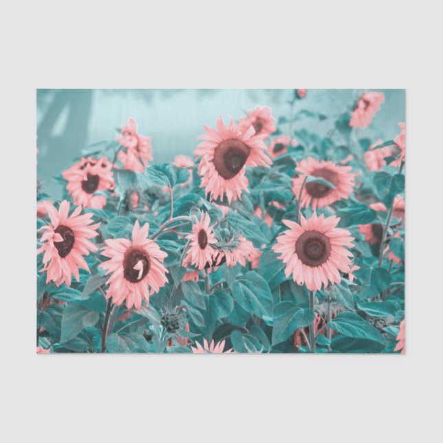 Giant Sunflowers Pink Teal Floral Decoupage Art Tissue Paper (Front)