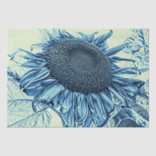 Giant Sunflowers Vintage Art Blue Green Decoupage Tissue Paper