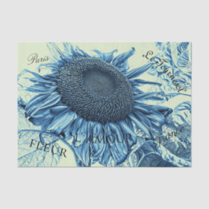Giant Sunflowers Vintage Art Blue Green Script Tissue Paper