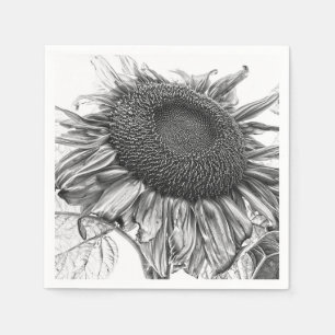 Giant Sunflowers Vintage Black And White Art Napkin