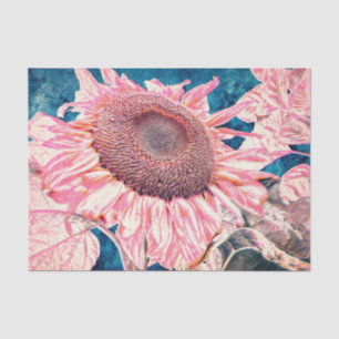 Giant Sunflowers Vintage Pink Teal Blue Decoupage Tissue Paper