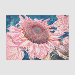 Giant Sunflowers Vintage Pink Teal Blue Decoupage Tissue Paper