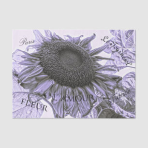 Giant Sunflowers Vintage Purple Decoupage Script Tissue Paper