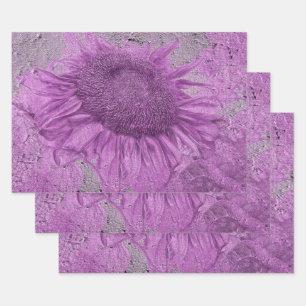 Giant Sunflowers Vintage Purple Grey Texture Wrapping Paper Sheet