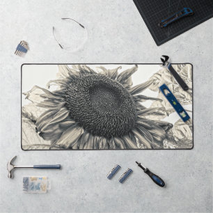 Giant Sunflowers Vintage Sepia Art Desk Mat
