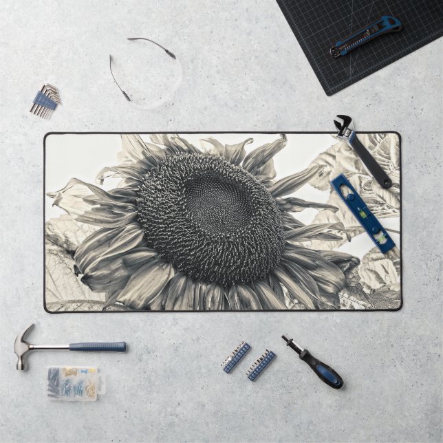 Giant Sunflowers Vintage Sepia Art Desk Mat (Workstation)
