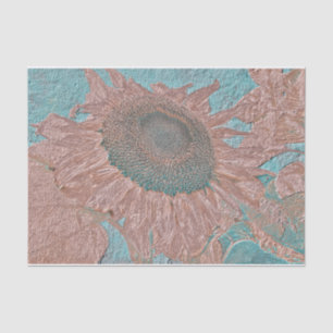 Giant Sunflowers Vintage Sepia Teal Metallic Tissue Paper