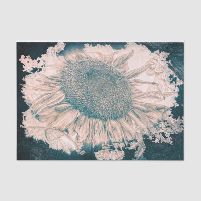 Giant Sunflowers Vintage Sepia Teal Vignette Tissue Paper (Front)