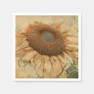 Giant Sunflowers Yellow Old Vintage Art Napkin