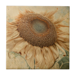 Giant Sunflowers Yellow Old Vintage Art Tile