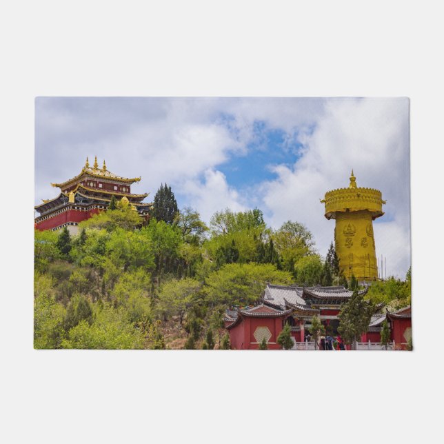 Giant tibetan prayer wheel in Shangri-la - Yunnan  Doormat (Front)