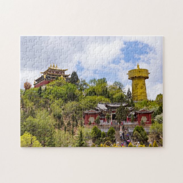 Giant tibetan prayer wheel in Shangri-la - Yunnan Jigsaw Puzzle (Horizontal)