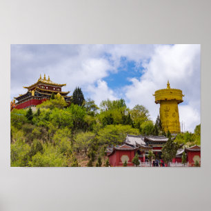 Giant tibetan prayer wheel in Shangri-la - Yunnan Poster