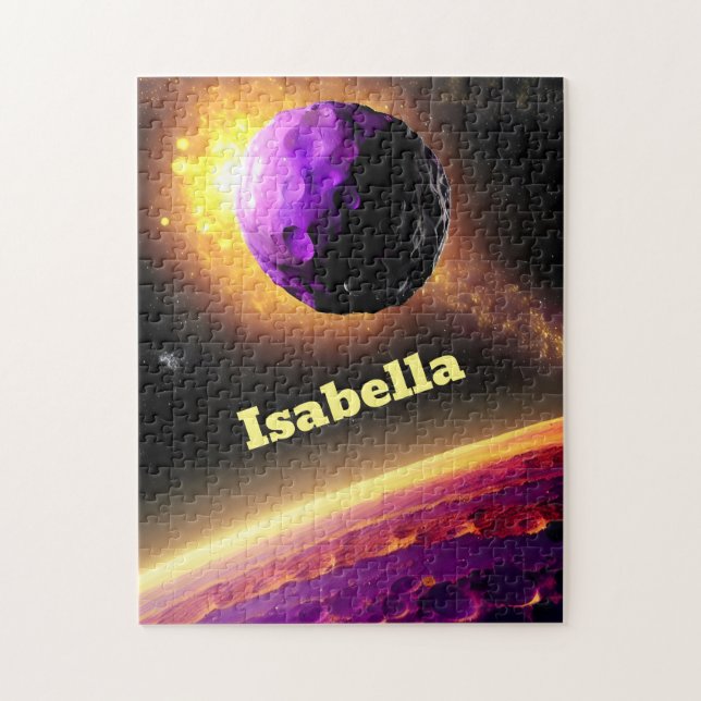 Giant Violet Asteroid Roaring Towards Pink Planet Jigsaw Puzzle (Vertical)