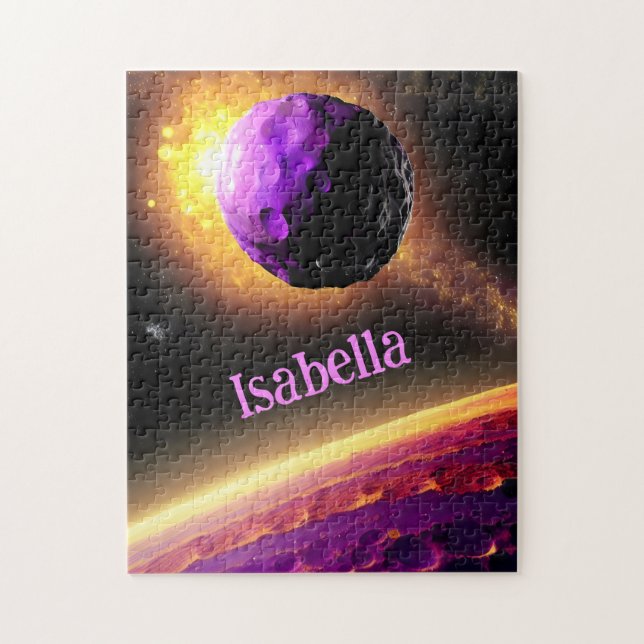 Giant Violet Asteroid Roars Towards Pink Planet Jigsaw Puzzle (Vertical)