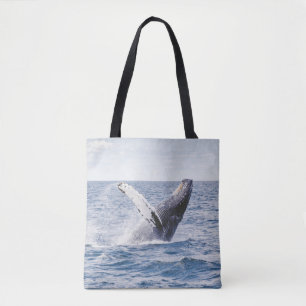 Giant Whale Jumps Out Of Ocean Tote Bag