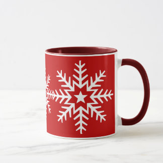 Giant White Snowflake on Red Mug