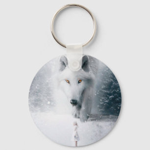 Giant white wolf key ring
