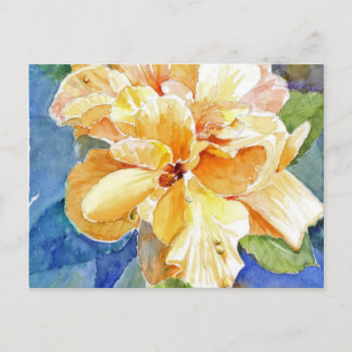 Giant Yellow Gardenia on Blue Background Postcard