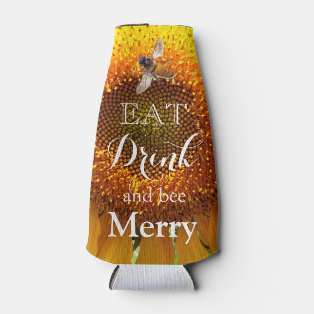 Giant yellow mammoth sunflower photo bottle cooler (Front)