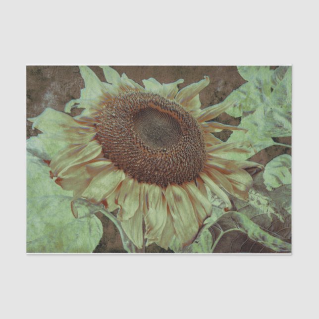 Giant Yellow Sunflower Brown Texture Art Decoupage Tissue Paper (Front)